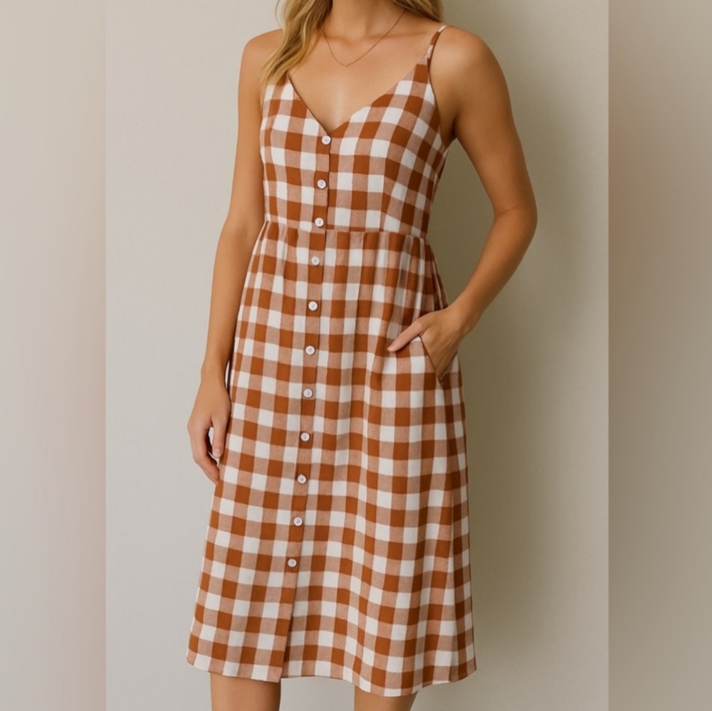 a new day Brown and White Checkered Dress
